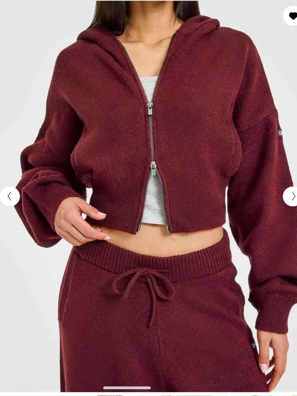 Oner Active Cropped Hooded Zip Sweater Jacket in Deep Burgundy